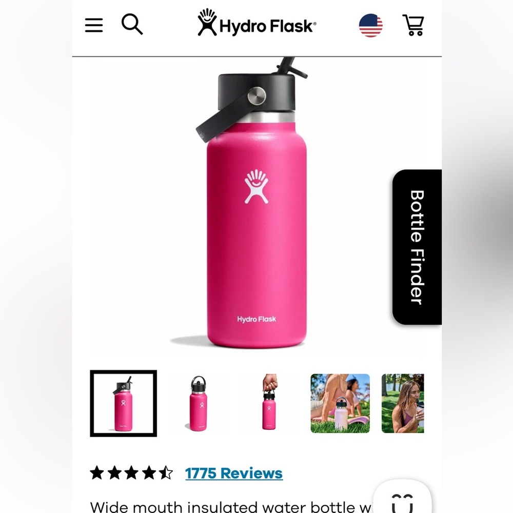 32 ounce wide mouth flex straw cap Hydro Flask - zinnia/pink Wide Mouth Bottle